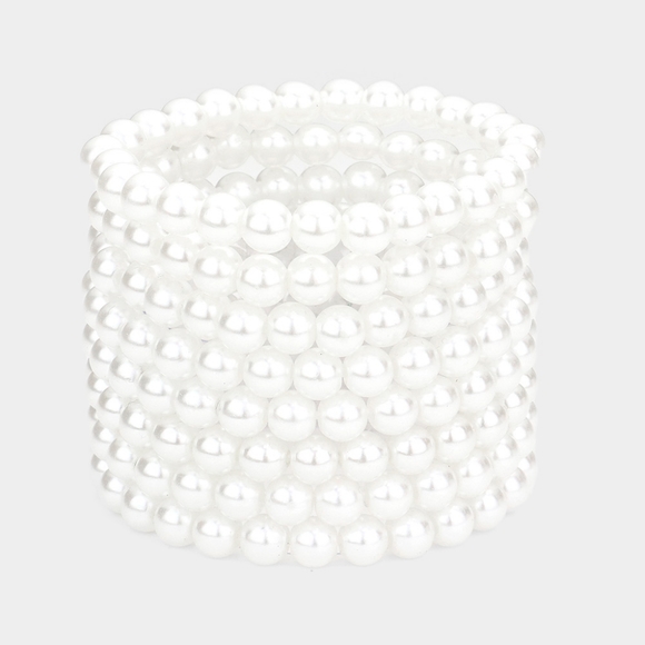 White Pearl 8 Piece Stacked Stretch Bracelets Statement Jewelry Accessories - Picture 1 of 2